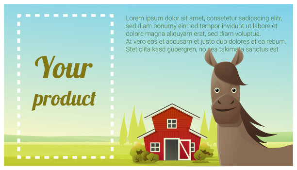 农场动物和农村景观背景马，矢量，插图图片下载