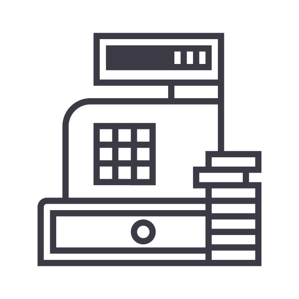 付款，收银机矢量线图标，标志，背景插图，可编辑笔画图片下载