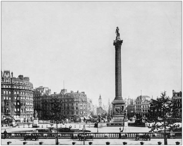 世界著名景点古董照片：英国伦敦特拉法加广场图片下载