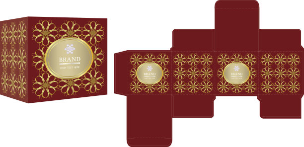 包装设计，红色和金色豪华盒设计模板和样板盒。图片下载