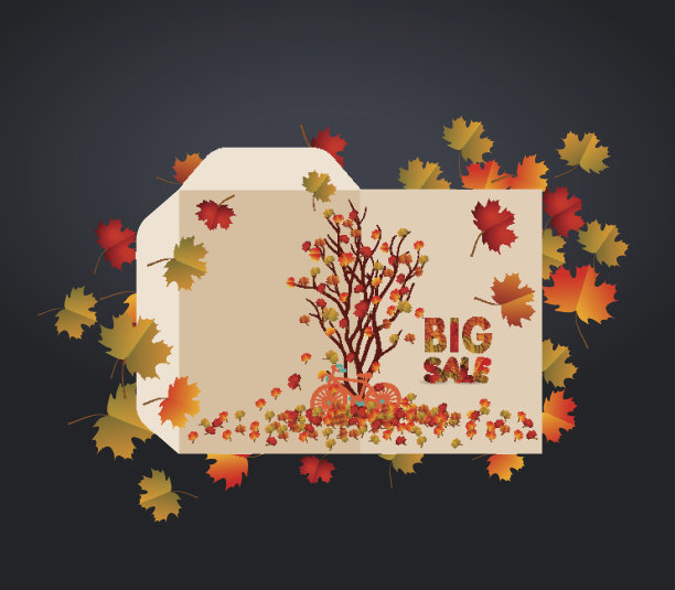 雕刻的婚礼信封。模板照片书箱和信封与装饰秋天的元素图片下载