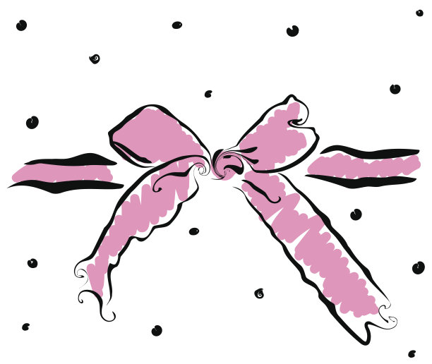 粉红色可爱的丝带蝴蝶结在白色的背景与黑色的点图片下载