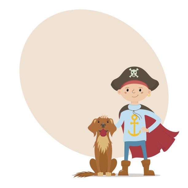带着狗和位置的小海盗男孩图片下载