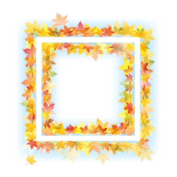 抽象背景与秋天枫叶。在中心为你的文本提供正方形的自由空间。矢量图图片下载