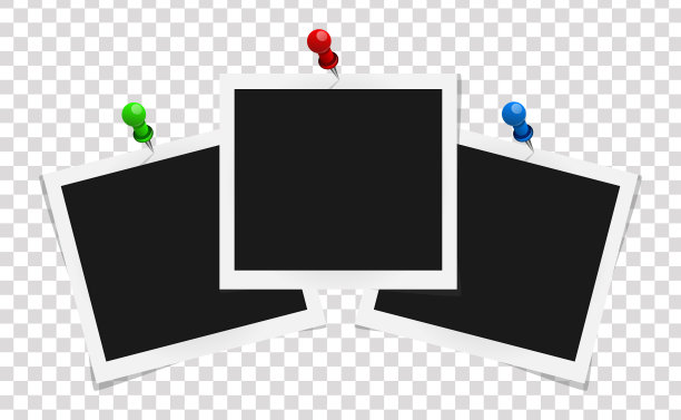 一组方形框架模板上的彩色大头针与阴影隔离在透明的背景。矢量图图片下载