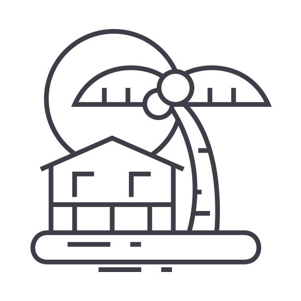 夏季旅游，海滩，棕榈，家，日落矢量线图标，标志，插图的背景，可编辑的笔触图片下载