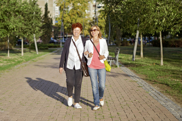 老年朋友在公园散步图片下载