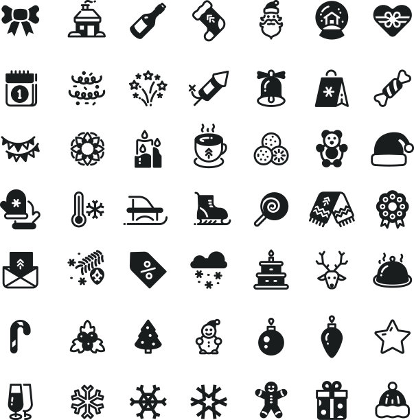 圣诞假期矢量符号。冬季圣诞剪影黑色图标孤立图片下载