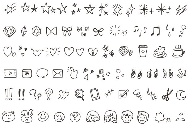 一组让人联想到年轻女性的偶像。手绘的风格图片下载