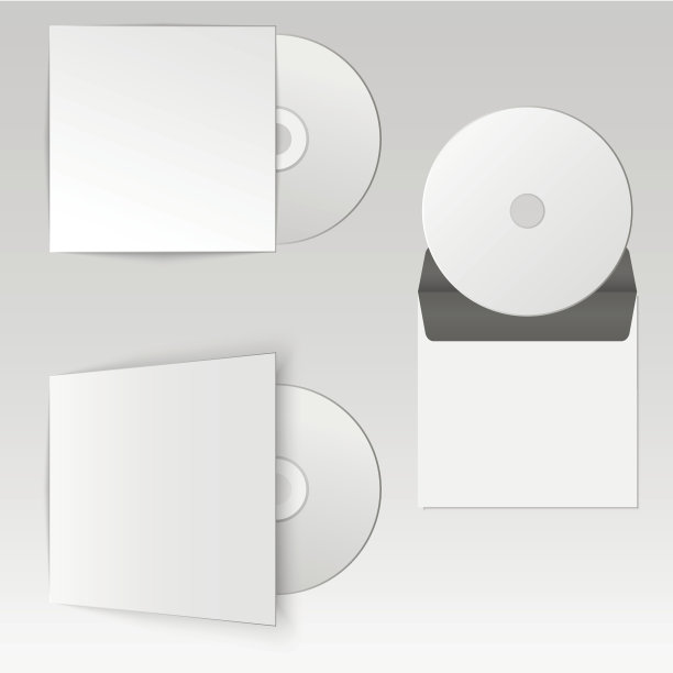 收藏空白逼真CD模型与信封，包装设计。矢量图图片下载