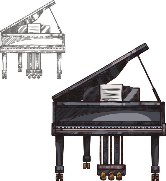 矢量素描钢琴乐器图片下载
