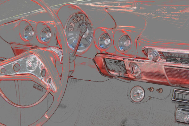 复古独特风格的车内插图向量图片下载
