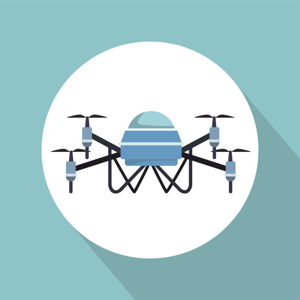 彩色背景与圆形框架机器人无人机与四个螺旋桨图片下载