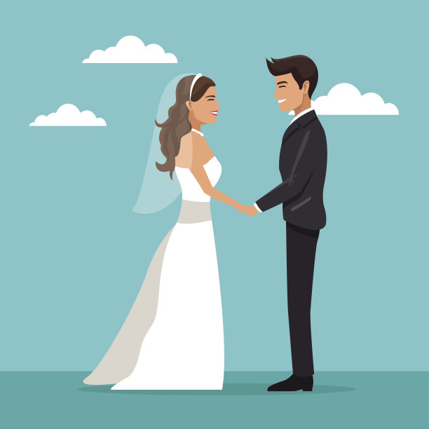 彩色天空景观背景与新婚夫妇手牵着手图片下载