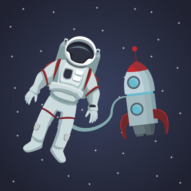 色彩空间景观背景与宇航员和火箭素材图片