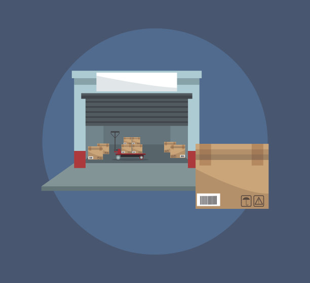 蓝色背景与立面仓库存储和包装图片下载