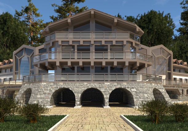 房子照片逼真渲染3D插图图片下载