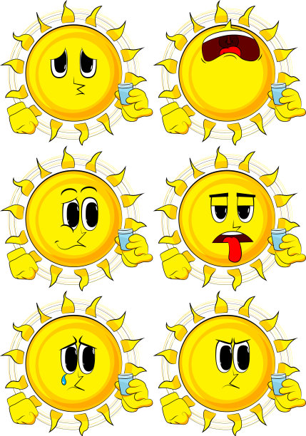 卡通太阳喝白兰地。图片下载