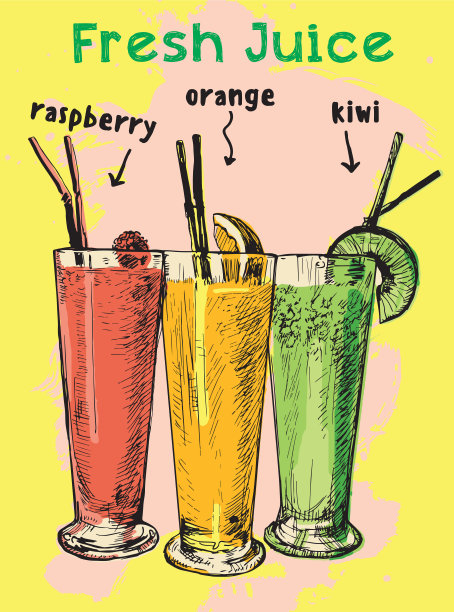 矢量图像的夏季鸡尾酒，新鲜的果汁。图片下载