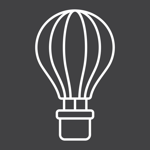 热气球线图标，交通和飞行器，旅游标志矢量图形，黑色背景上的线性图案，eps 10。图片下载
