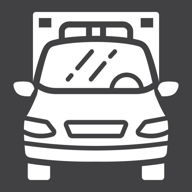 救护车字形图标，运输和车辆，紧急标志矢量图形，黑色背景上的固体模式，eps 10。图片下载