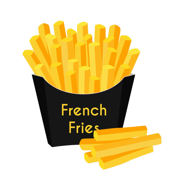土豆，炸薯条。卡通平的风格。矢量图图片下载