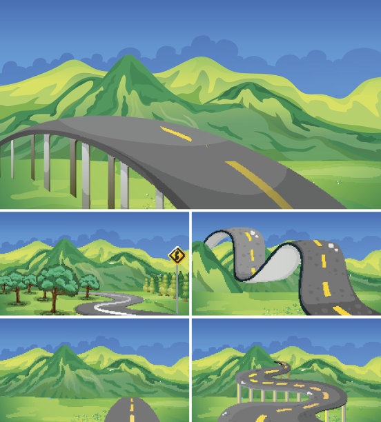 五景空旷的山路通向群山图片下载