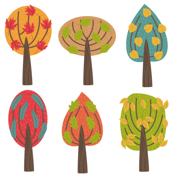 一组孤立的秋季树木图片下载