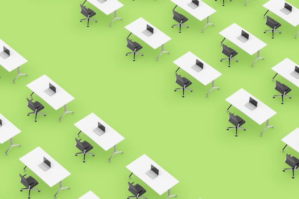 商业概念渲染与多个办公桌与充满活力的背景图片下载