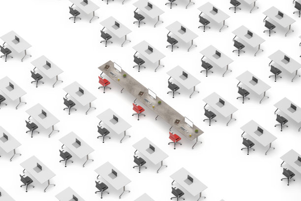 一个办公室空间的概念俯视图与桌子突出图片下载