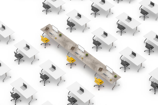 一个办公室空间的概念俯视图与桌子突出图片下载