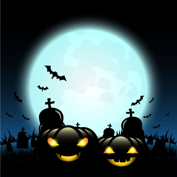 万圣节在蓝月亮的背景，插图。图片下载