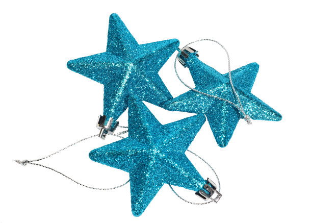 蓝色星星的特写美丽的圣诞装饰在白色的背景图片下载
