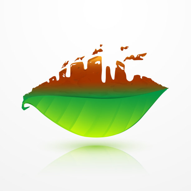 绿叶和枯叶，呈工厂状。全球气候变暖的概念图片下载