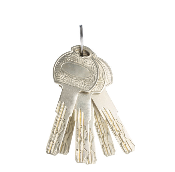 钥匙圈上的钥匙，白色的背景。图片下载