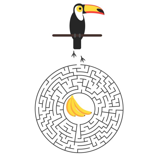 迷宫游戏的儿童与巨嘴鸟和香蕉图片下载