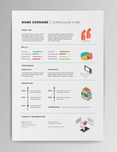 创意矢量CV模板与等距图标图片下载