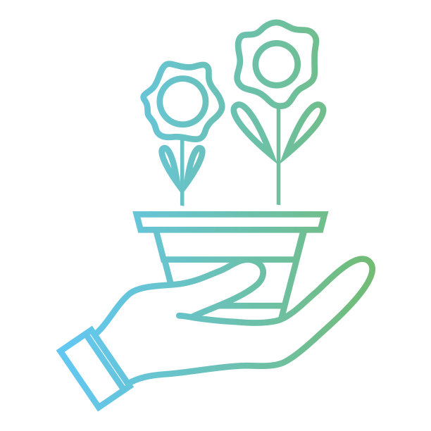 手拿花盆，把花瓣和叶子排成一行图片下载