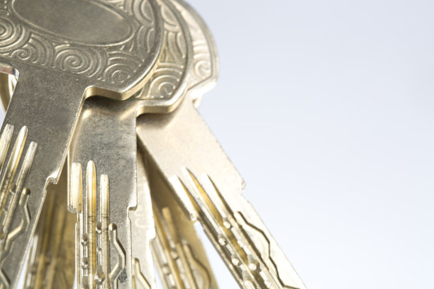 钥匙圈上的钥匙，白色的背景。图片下载