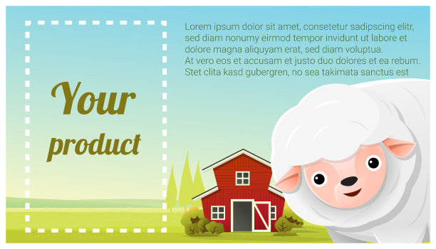 农场动物和乡村景观背景有羊，矢量，插图图片下载