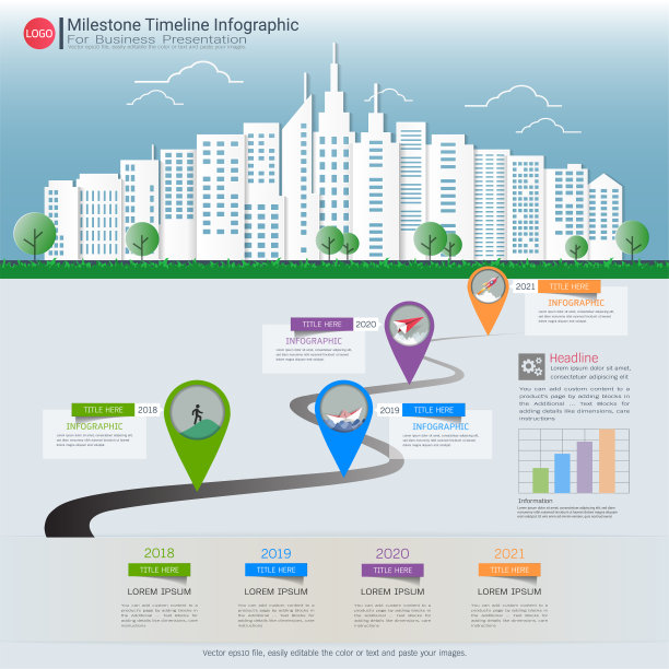 里程碑时间轴信息图设计，路线图或战略计划，以定义公司的价值，可以使用里程碑在项目管理中的时间表，以标记在项目时间轴上的特定点图片下载