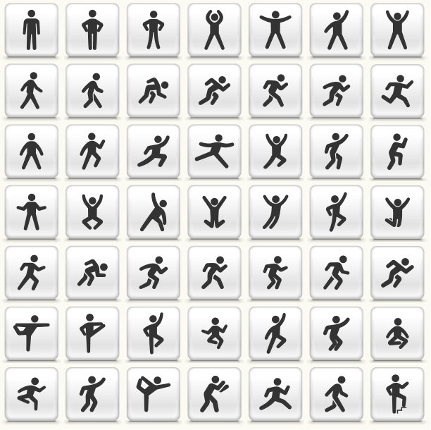 人们在运动活跃的生活方式矢量图标白色按钮设置图片下载