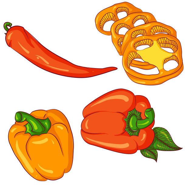白色背景上的一组辣椒图片下载