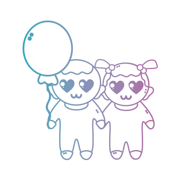 将可爱的婴儿与发型和气球排列在一起图片下载