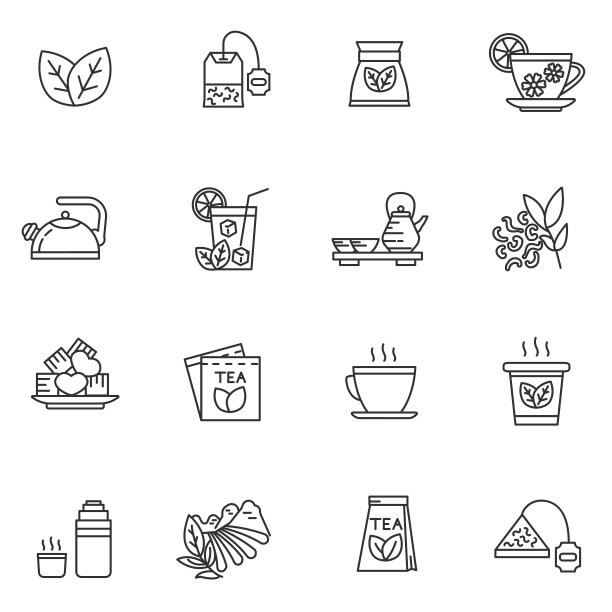 茶的图标集。图片下载