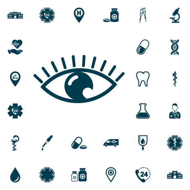 眼睛图标，医疗设置在白色背景。矢量插图。图片下载