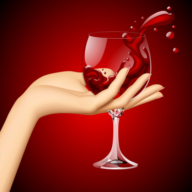 女人手持一杯红酒，深红色背景图片下载
