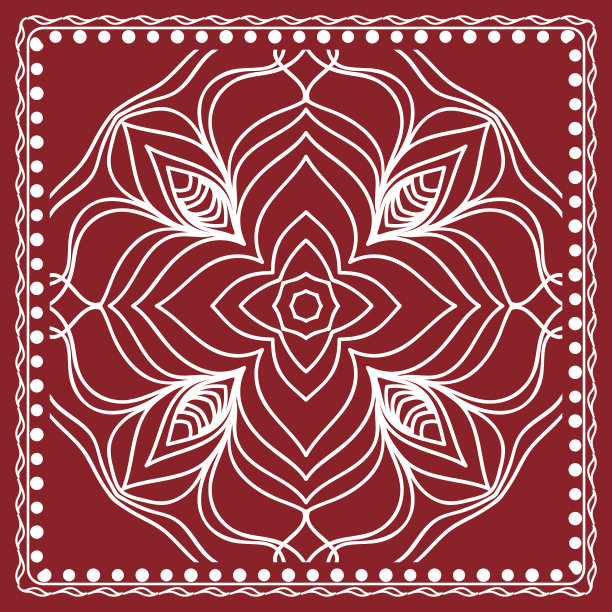 花样与花卉曼陀罗，装饰边界。印花面料，手帕设计。观赏向量背景。红色图片下载