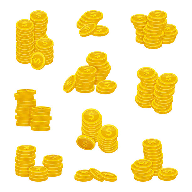 不同堆叠的金币矢量图素材图片