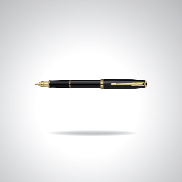 典雅逼真的黑色镀金商务钢笔孤立在白色背景上。矢量插图。图片下载